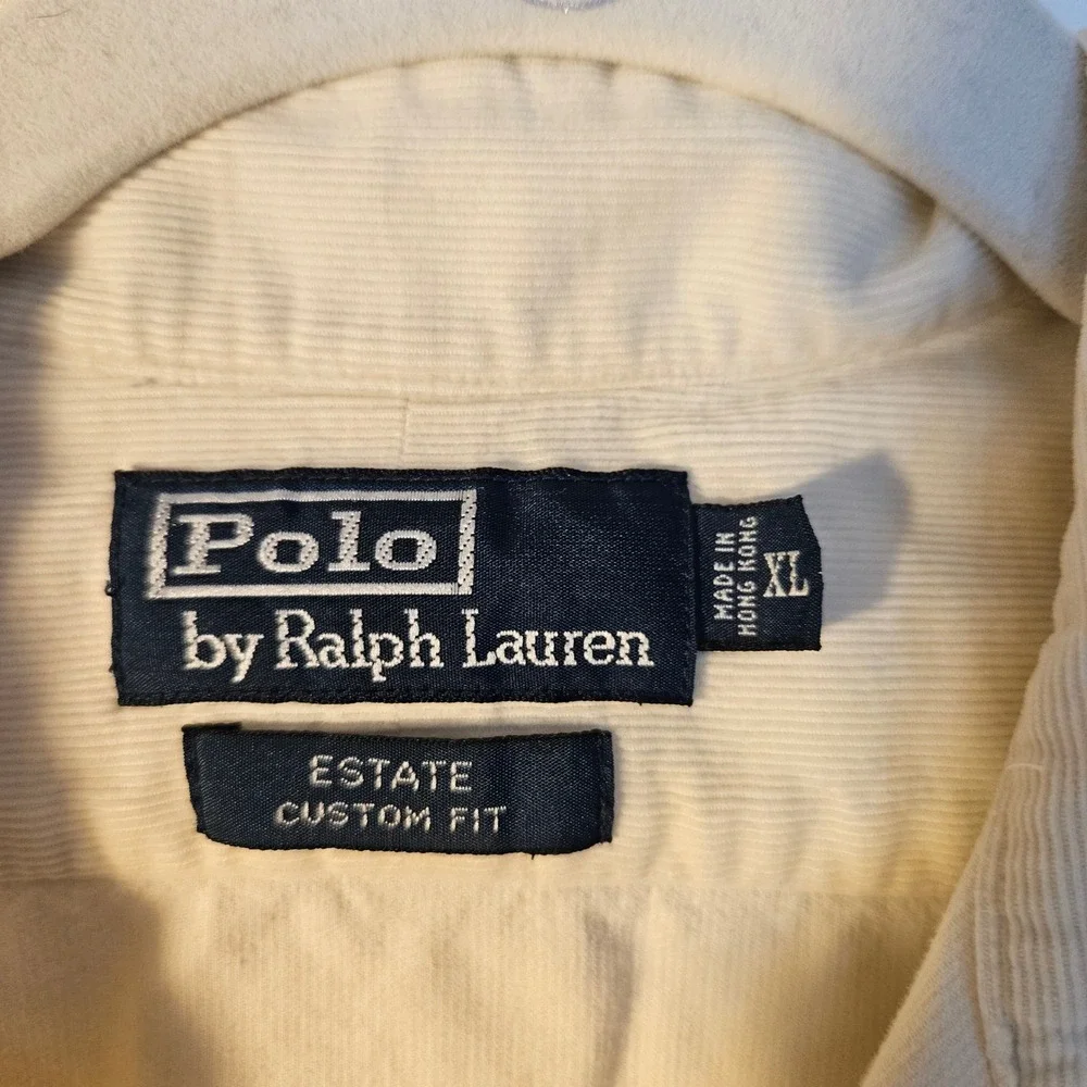 Polo Ralph Lauren Estate Custom Fit Cream Corduroy Button Down Shirt Mens XL